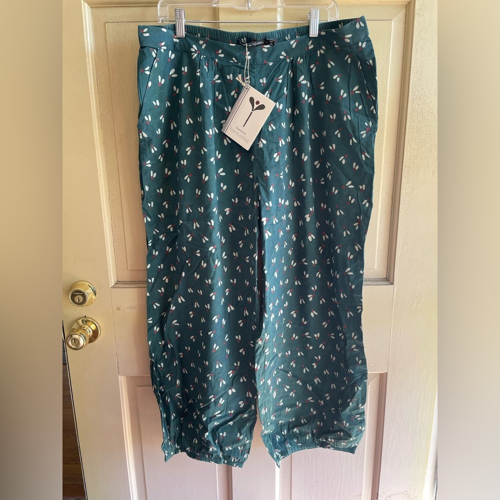 Gudrun Sjoden Teal Green Patterned Linen Pants
